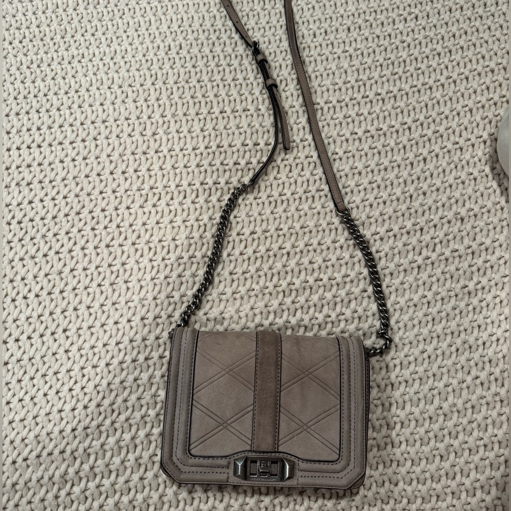 REBECCA MINKOFF Taupe Suede Crossbody Bag